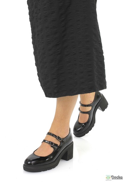 Mammimia Kadın Hakiki Deri Mevsimlik Kalın Platform Topuklu Klasık Rugan Ayakkabı M26/KA160