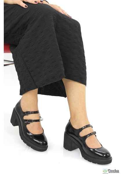 Mammimia Kadın Hakiki Deri Mevsimlik Kalın Platform Topuklu Klasık Rugan Ayakkabı M26/KA160 modelleri