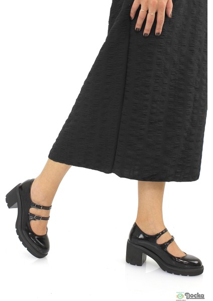 Mammimia Kadın Hakiki Deri Mevsimlik Kalın Platform Topuklu Klasık Rugan Ayakkabı M26/KA160