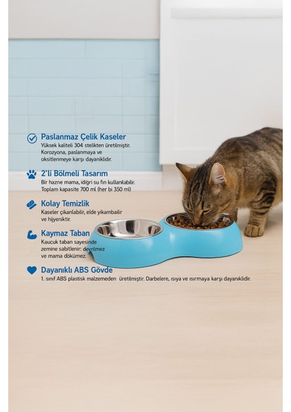 Paslanmaz Çelik 700 ml Mavi Kaymaz Taban Kedi Köpek Mama ve Su Kabı CIN571MV indirimleri
