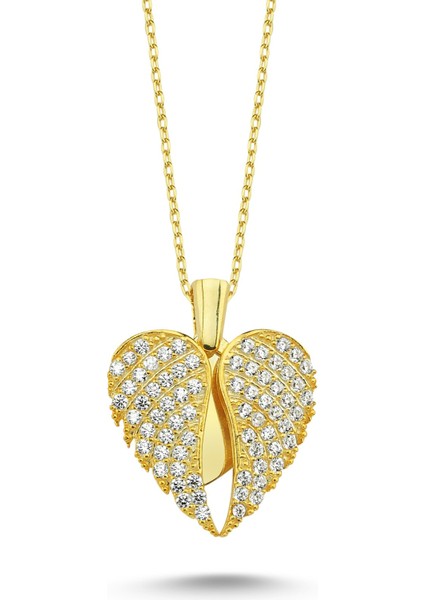 Aşkın Kanatları Gümüş Kalp Kolye Isim Kolye Isimli Kolye WSN149B Sarı