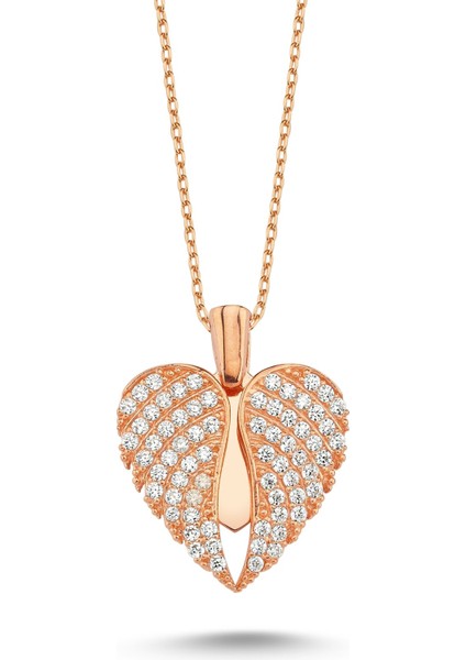 Aşkın Kanatları Gümüş Kalp Kolye Isim Kolye Isimli Kolye WSN149B Pembe