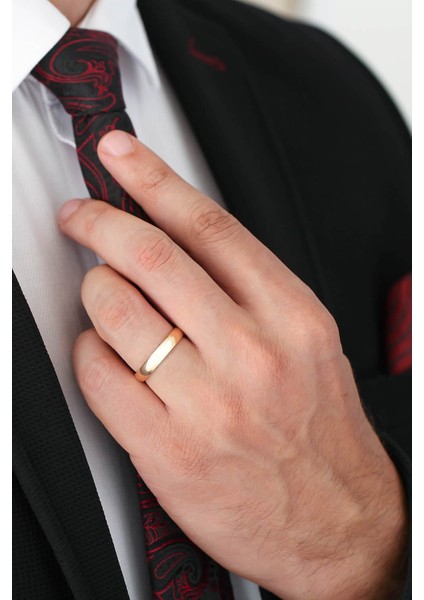 4mm Bombeli Altın Kaplama Gümüş Alyans Söz Nişan Yüzüğü WR87