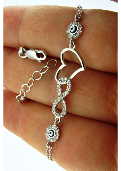 Kalbe Bağlı Sonsuzluk Kadın Gümüş Bileklik wsb56