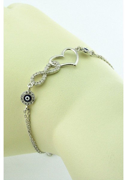 Kalbe Bağlı Sonsuzluk Kadın Gümüş Bileklik wsb56