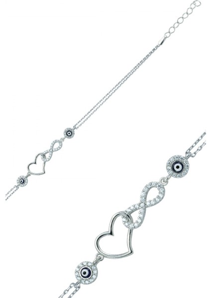 Kalbe Bağlı Sonsuzluk Kadın Gümüş Bileklik wsb56