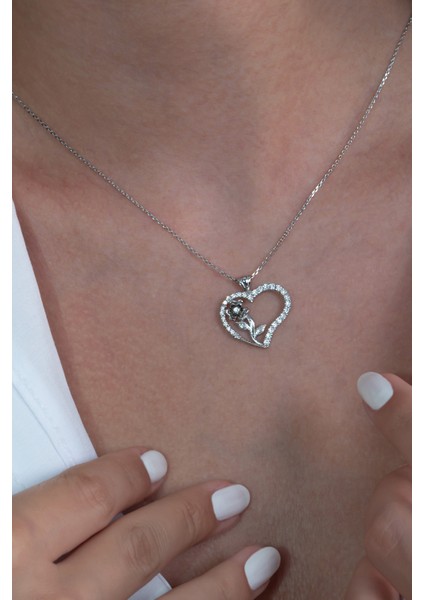 Kalbimin Gülü Kalpli Gümüş Kolye Hediyelik Kolye wsn07