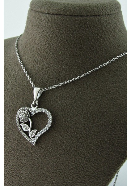 Kalbimin Gülü Kalpli Gümüş Kolye Hediyelik Kolye wsn07