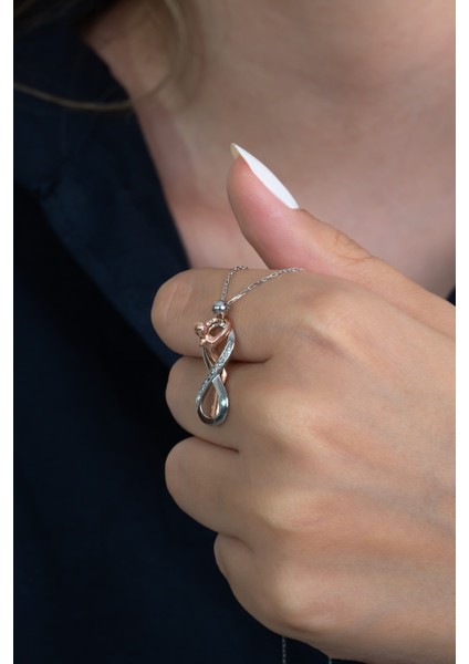 Gümüş Sonsuzluk Sarılan Çift Kolyesi Taşlı wsn140