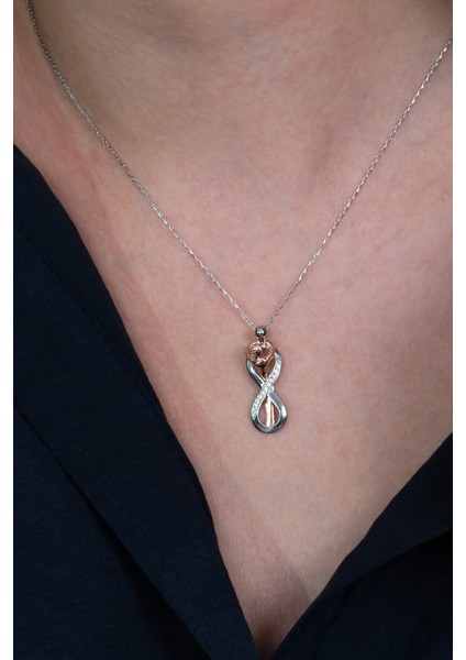 Gümüş Sonsuzluk Sarılan Çift Kolyesi Taşlı wsn140