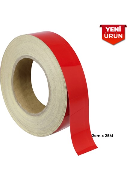 Reflektif Fosforlu Şerit Bant, Düz Reflekte Ikaz Bandı 2cm x 25M Kırmızı 5202