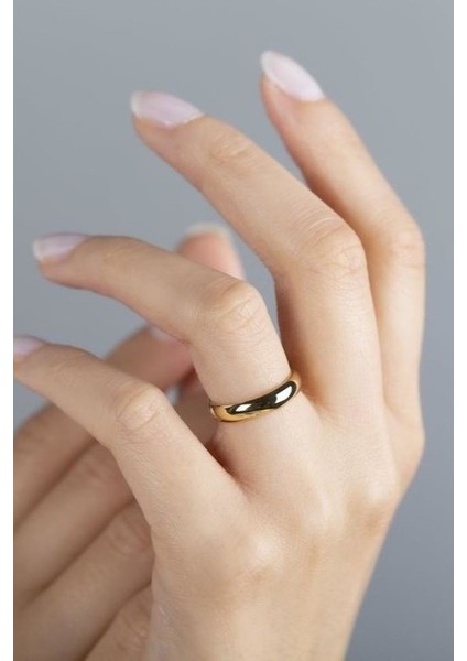 4mm Bombeli Altın Kaplama Gümüş Alyans Söz Nişan Yüzüğü WR87