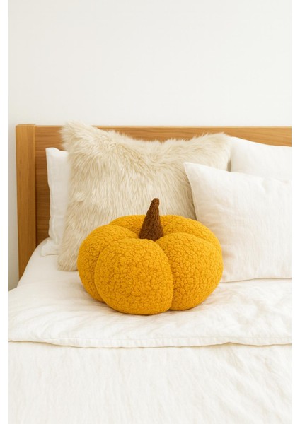 Sarı Renk Teddy Dekoratif Balkabağı Kırlent/yastık %100 Doğal