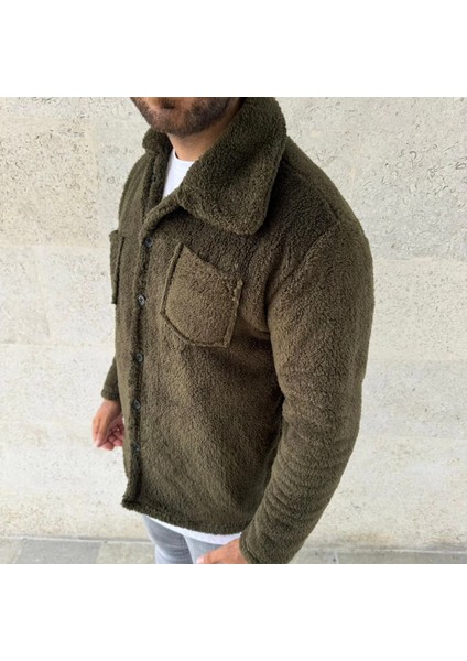 Erkek Pelüş Polar Hırka Gömlek – Yakalı, Ilik Düğmeli, Göğüs Cepli, Yumuşak Dokulu Kışlık Regular Fit Rahat Günlük Model - Haki modelleri