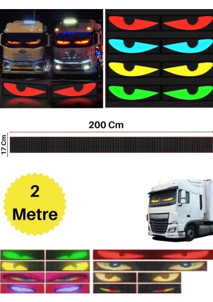 200 cm Şeytan LED Gözler Animasyonlu Araba,kamyon,otobüs Kumandalı Esnek Ön Arka Cam Rgb LED Ekran