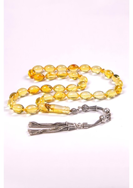 Arpa Tane Usta İşçilik Gümüş Püsküllü Damla Kehribar Tesbih fiyatları