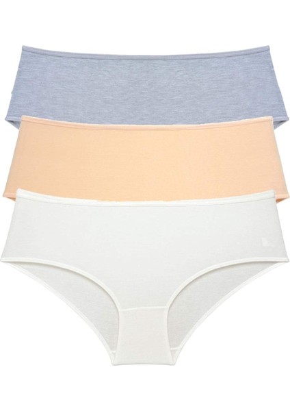 3 Adet Kadın Yüksek Bel Bato Külot Gri Ten Krem