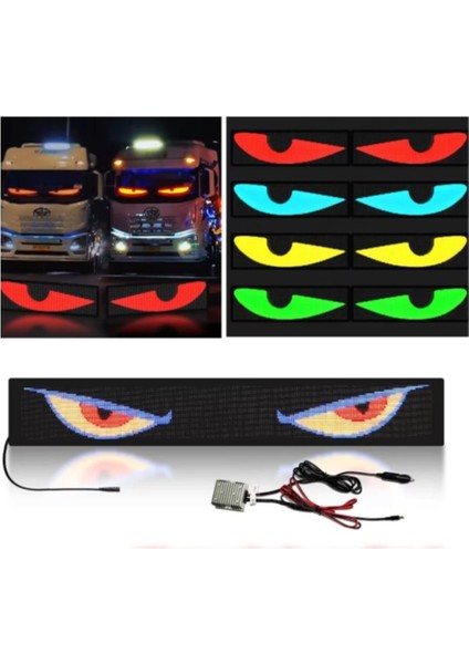 80 80CM 2'li Şeytan LED Gözler Animasyonlu Araba,kamyon,otobüs Kumandalı Esnek Ön Arka Cam Rgb Ekran
