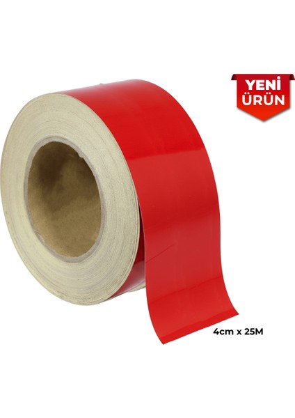 Reflektif Fosforlu Şerit Bant, Düz Reflekte Ikaz Bandı 4cm x 25M Kırmızı 5302