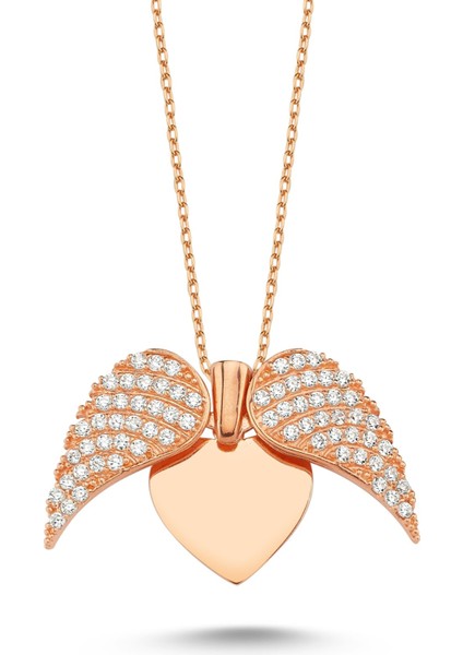 Aşkın Kanatları Gümüş Kalp Kolye Isim Kolye Isimli Kolye WSN149B Pembe