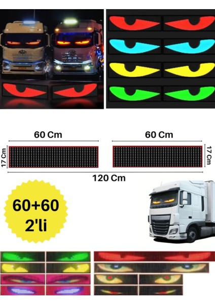 Animasyonlu 60 60CM 2'li Şeytan LED Gözler Araba Kamyon Otobüs Kumandalı Ön Cam Esnek Matrix Ekran