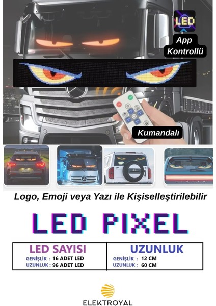 Pixel LED Kumandalı Dijital Dinamik LED Kişiselleştirilebilir Kayan Yazı Ev Ofis Araç Uyumlu LED