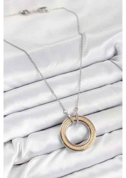 316L Çelik Zirkon Taşlı Dönen Daire Model Gold Ve Gümüş Renk Kadın Kolye fiyatları