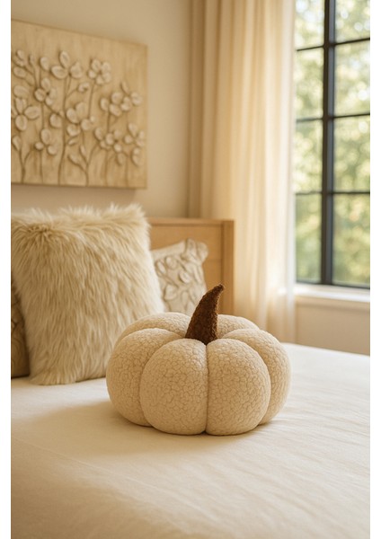 Krem Renk Teddy Dekoratif Balkabağı Kırlent/yastık %100 Doğal