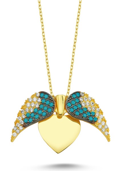 Aşkın Kanatları Gümüş Kalp Kolye Isimli Kolye WSN149FB Sarı