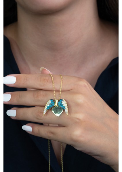 Aşkın Kanatları Gümüş Kalp Kolye Isimli Kolye WSN149FB Sarı