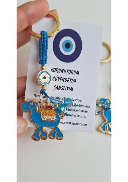 Hediyelik Deve Yüklü Bolluk Anahtarlık - Mavi 9,5 cm