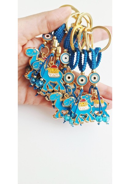 Hediyelik Deve Yüklü Bolluk Anahtarlık - Mavi 9,5 cm modelleri