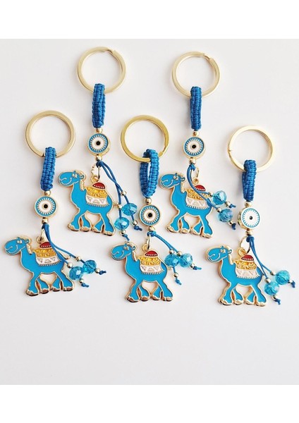 Hediyelik Deve Yüklü Bolluk Anahtarlık - Mavi 9,5 cm