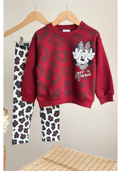 Kalp Leopar Desenli Mnn Kız Çocuk 2 li takım - Bordo fiyatları