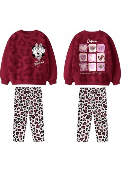 Kalp Leopar Desenli Mnn Kız Çocuk 2 li takım - Bordo indirimleri