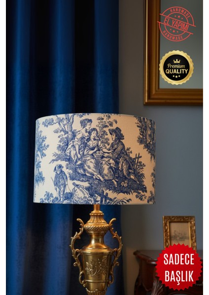 Vintage Toile De Jouy Desenli Lambader Başlığı Mavi fırsatları