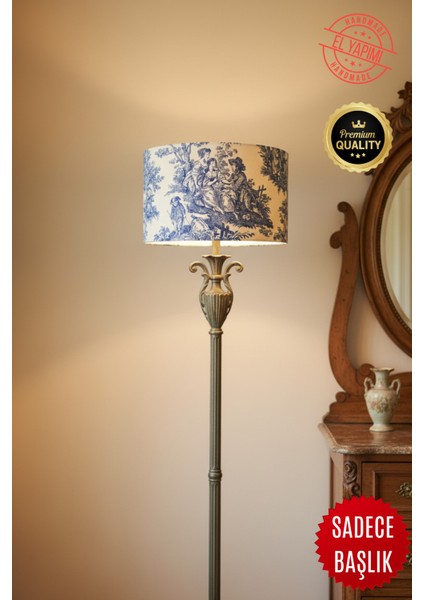 Vintage Toile De Jouy Desenli Lambader Başlığı Mavi indirimleri