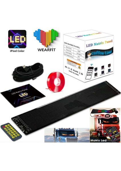 Matrix LED Panel Cama Yapışan Telefon Kontrollü Otomobil Led,tırcı Kamyon LED UZNLUK17CM-GENIŞ7CM indirimleri