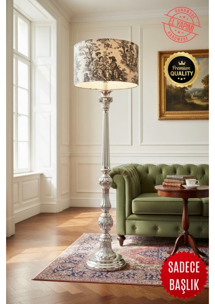 Vintage Toile De Jouy Desenli Lambader Başlığı