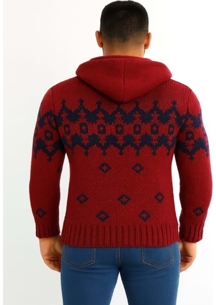 Cool T00465 Erkek Desenli Fermuarlı Triko Hırka - Bordo - ST00465-BORDO-L fiyatları