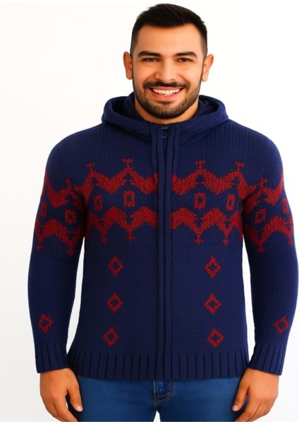 Cool T00465 Erkek Desenli Fermuarlı Triko Hırka - Mavi - ST00465-MAVI-L fiyatları