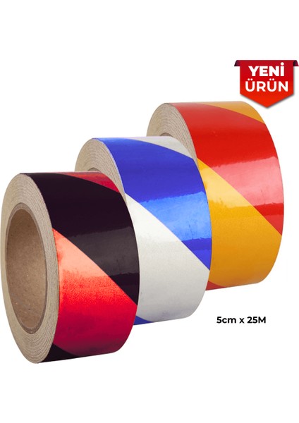 Reflektif Fosforlu Çapraz Şerit Bant, Çift Renk Reflekte Ikaz Bandı 5cm x 25M Siyah Kırmızı 6008 fiyatları