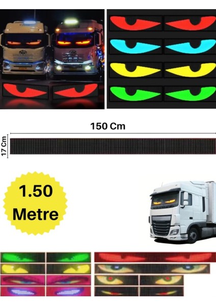 150 cm Şeytan LED Gözler Animasyonlu Araba,kamyon,otobüs Kumandalı Esnek Ön Arka Cam Rgb LED Ekran