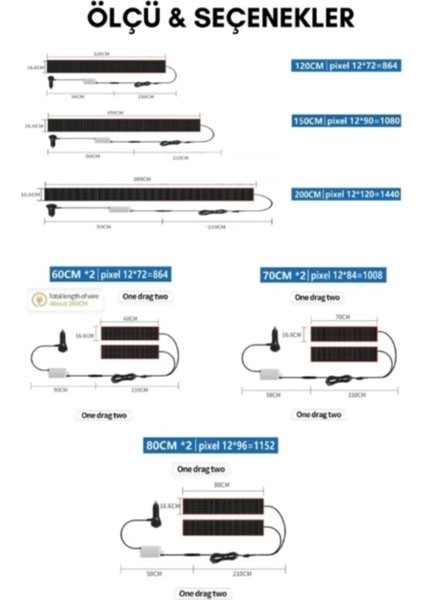 150 cm Şeytan LED Gözler Animasyonlu Araba,kamyon,otobüs Kumandalı Esnek Ön Arka Cam Rgb LED Ekran