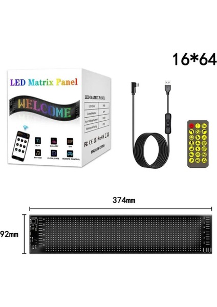 LED Matrix Panel Cama Yapışan Telefon Kontrollü LED Ekran Panel Büyük BOY(16X64)