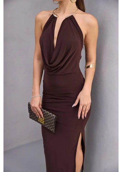 Boyundan Aksesuarlı Degaje Yaka Elbise indirimleri