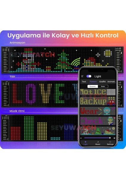 Araç LED Matrix Cama Yapışkanlı Telefonla Kontrol Edilebilen Kişiselleştirilebilir Uzaktan Kumandalı indirimleri