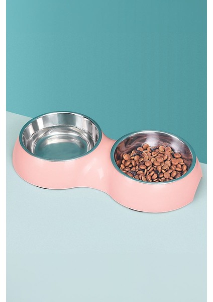 Paslanmaz Çelik 700 ml Pembe Kaymaz Taban Kedi Köpek Mama ve Su Kabı CIN571PM