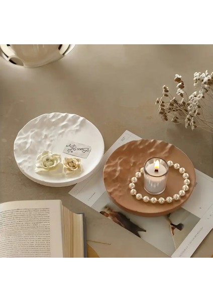 2 Adet Çok Amaçlı Dekoratif Kabartma Tabak Makyaj Takı Organizer 16 cm