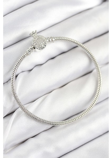 Pirinç Charm Zirkon Taşlı Taç Model Gümüş Renk Kadın Bileklik - Lisinya